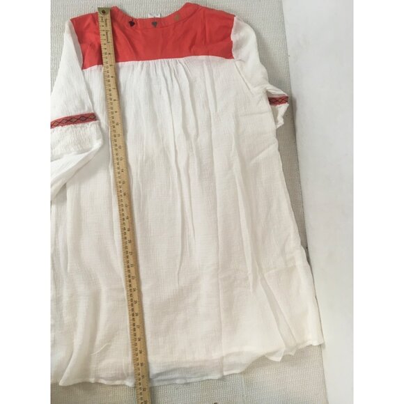 Esley Top Women  Size S White Orange Embroidered Geometric V neck Long Sleeves - Picture 12 of 13